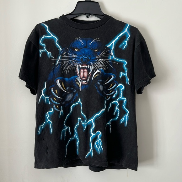 American Thunder Panther Lighting Nature AOP T Shirt Men’s Size L. Vintage 90s - Picture 1 of 8